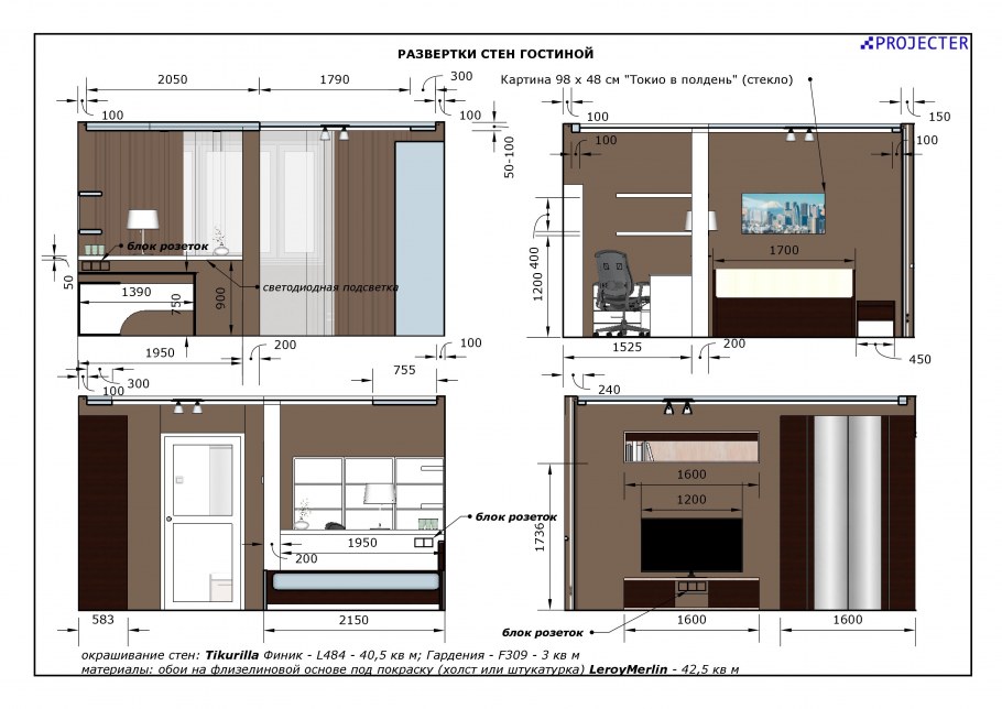 Развертка стен спальни
