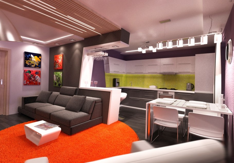 Светлая кухня с гостиной