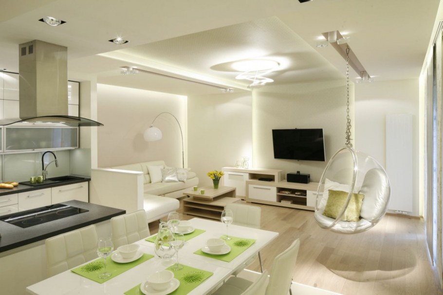 Зонирование гостиной и кухни 20кв