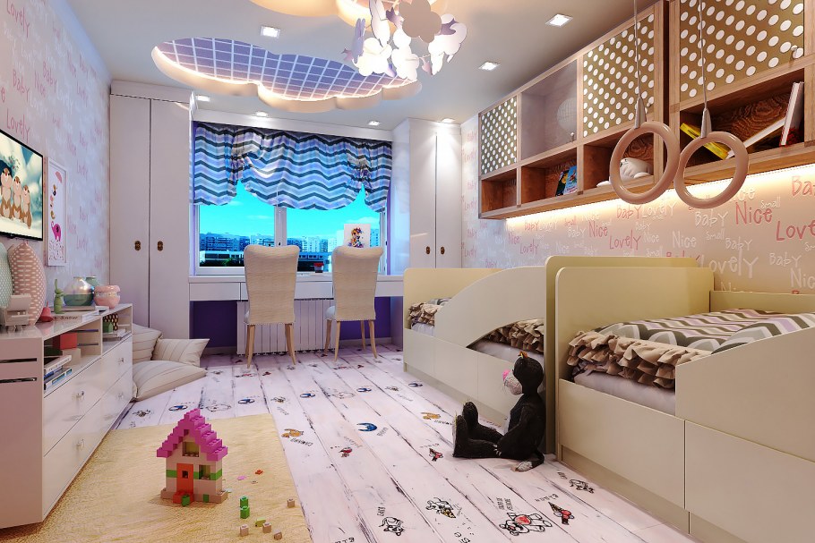 Детская комната для двоих разнополых 12 кв.м