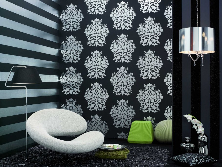 Черные жидкие обои в интерьере