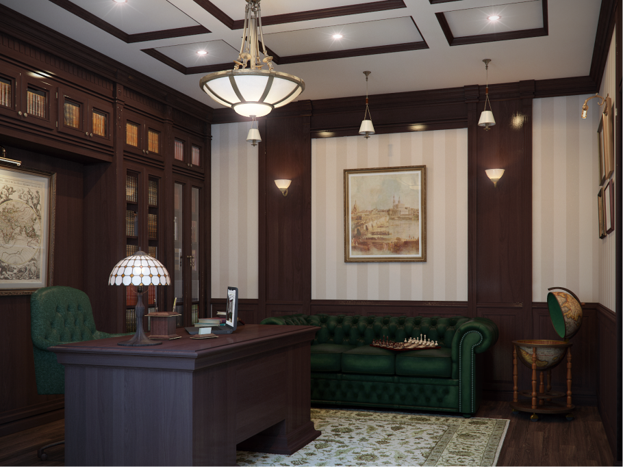 Кабинет библиотека в английском стиле