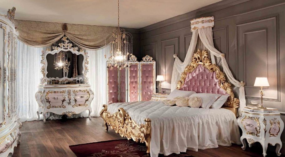 Интерьер спальни в стиле рококо и Барокко