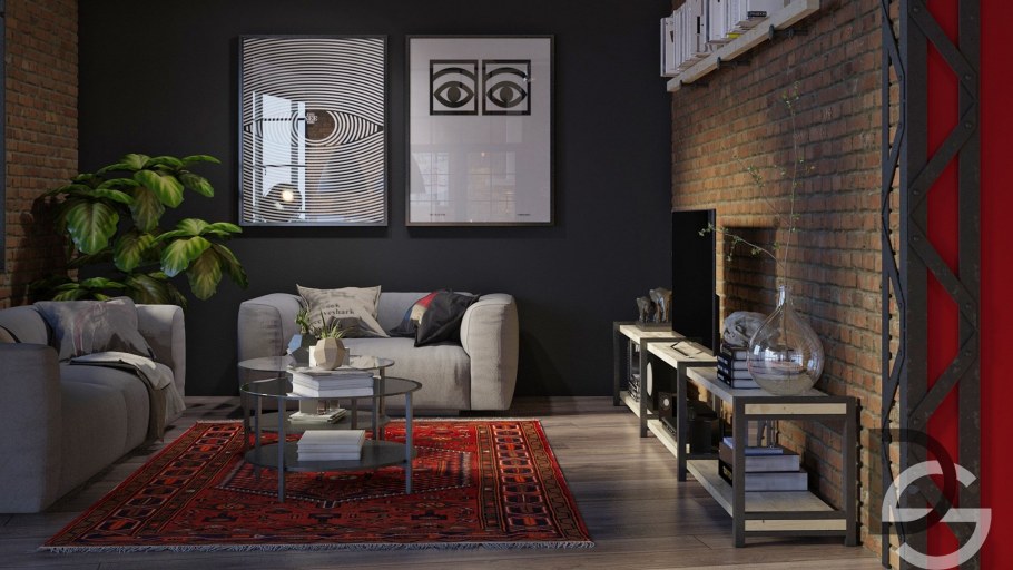 Ковер в гостиной в стиле лофт