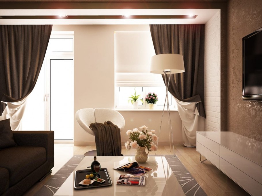 Коричневые шторы в интерьере