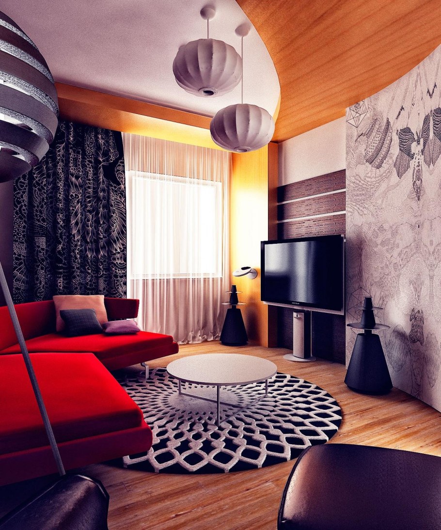 Стены в полоску на кухне