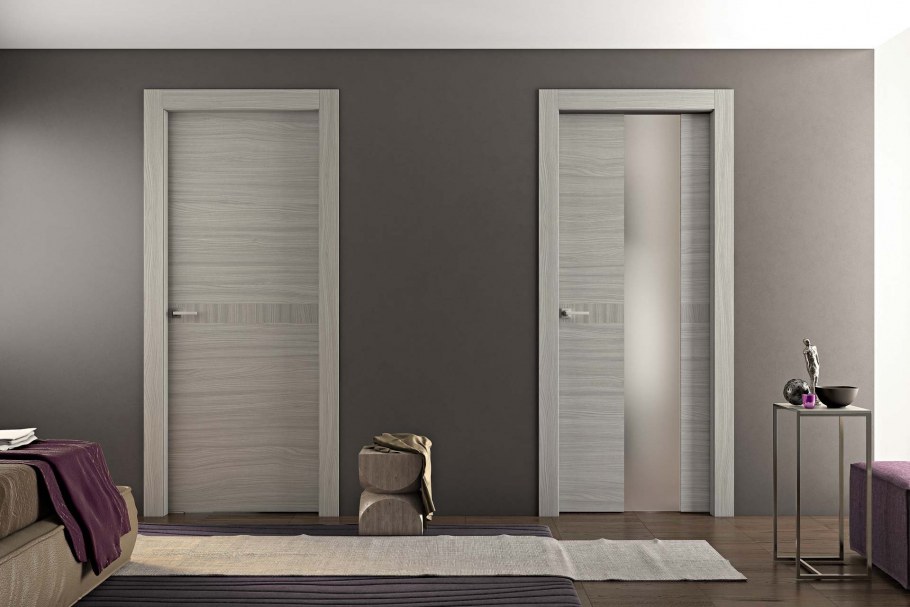 Серые двери межкомнатные профиль Дорс