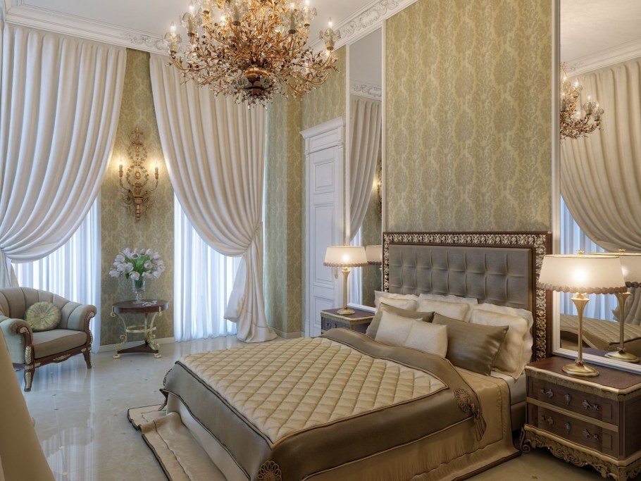 Спальня в золотисто бежевых тонах