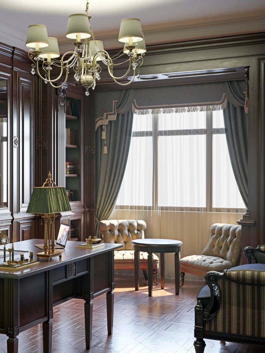 Шторы в интерьере кабинета