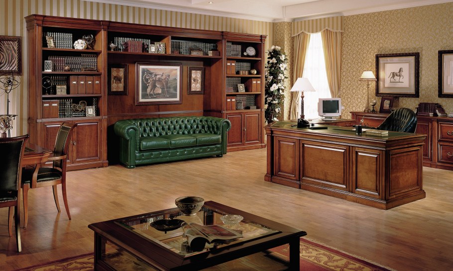 Мебель для кабинета руководителя с зеленой кожей