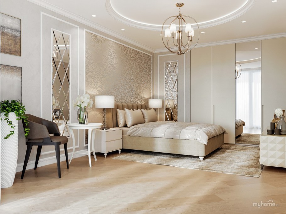 Бежевые стены и белая мебель