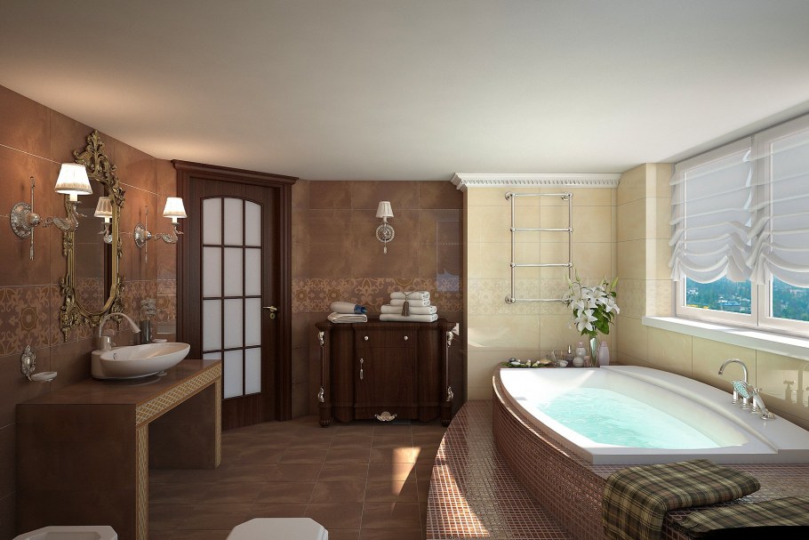 Комбинированная отделка ванной комнаты