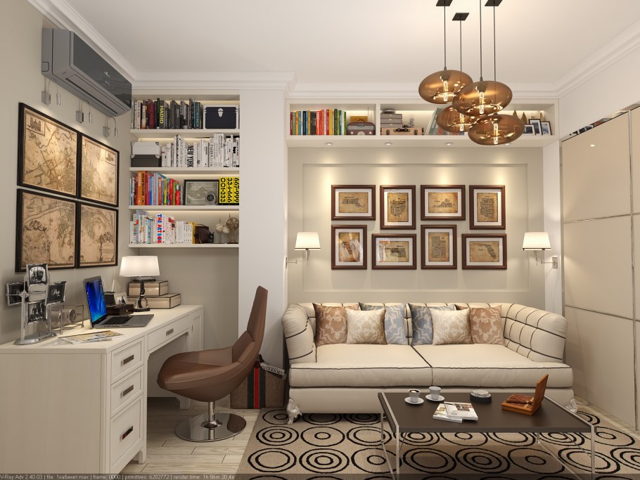 Гостиная кабинет в одной комнате