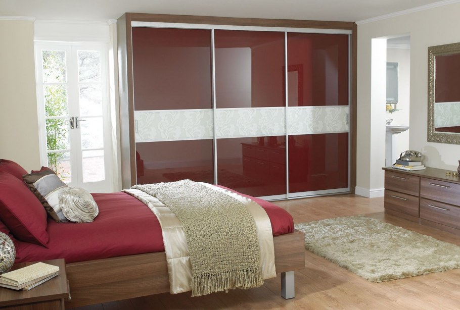 Шкаф купе в спальню цвет вишня