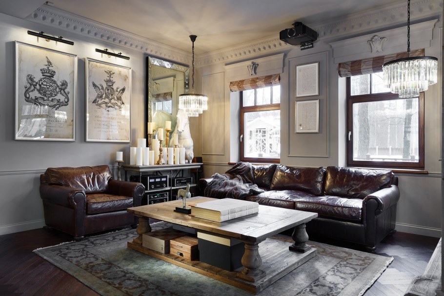 Интерьер домашнего кабинета с диваном