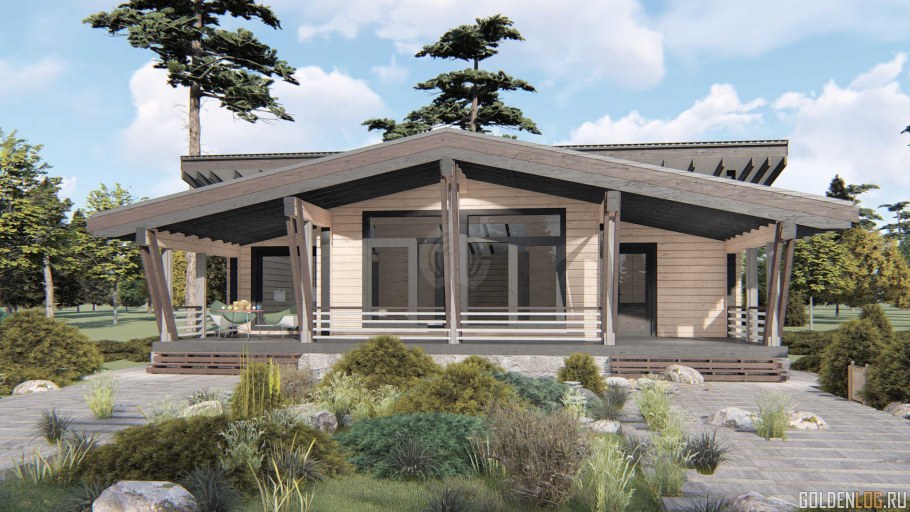 Одноэтажный большой дом Шале с террасой