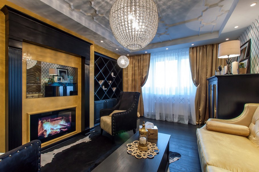 Гостиная арт деко с камином