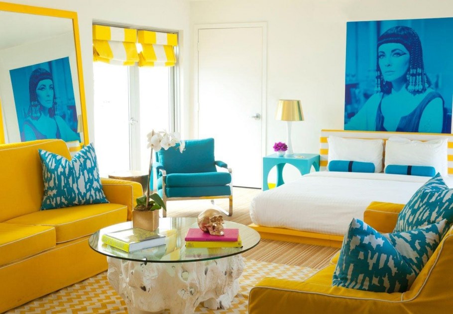 Бирюзовый и желтый в интерьере