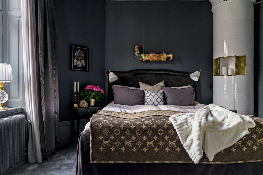 Интерьеры спален с темно-серыми стенами