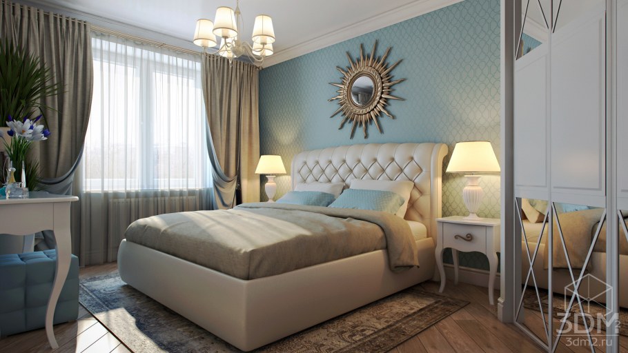 Современные спальни в бежево голубых тонах