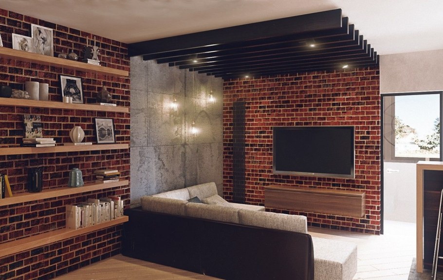 Кирпичная перегородка в интерьере
