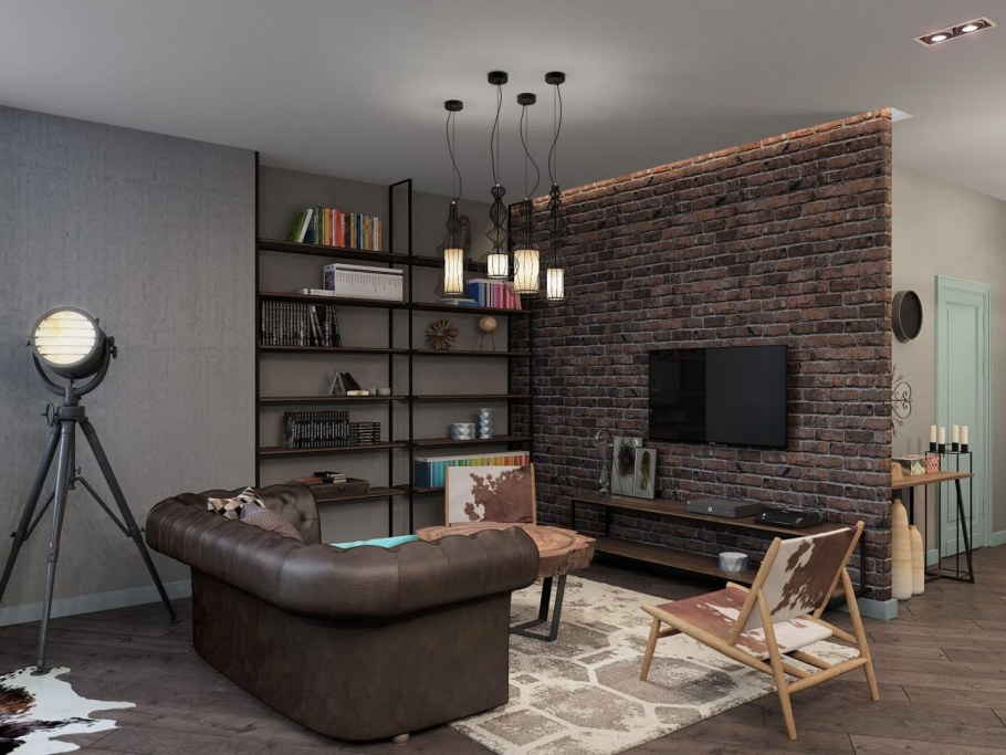 Крашеный кирпич в интерьере