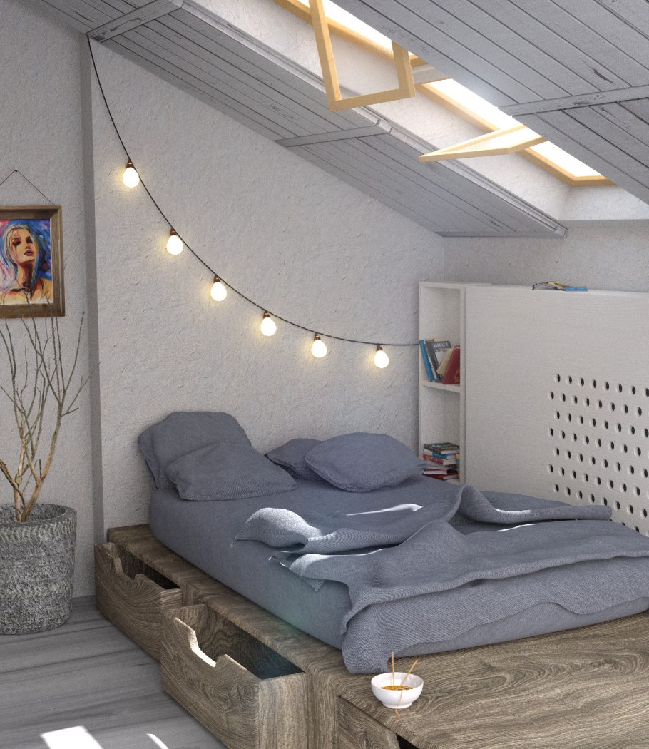 Кровать под скатом крыши