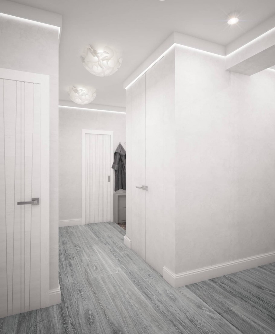 Светло-серый ламинат в прихожей