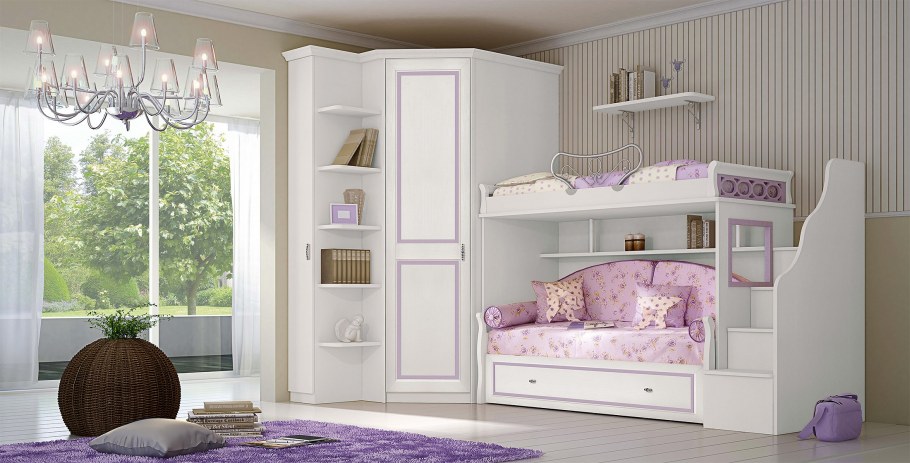 Угловой шкаф в детскую и кровать белая