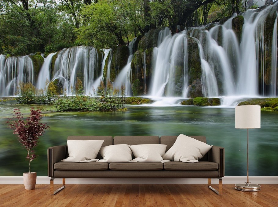 Фотообои водопад в интерьере