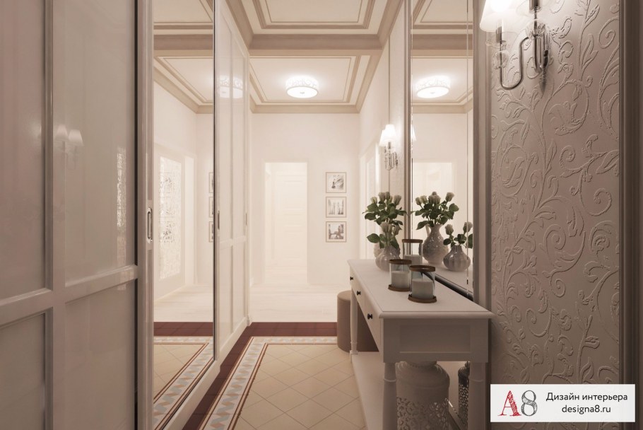 Интерьер узкой прихожей в стиле классика