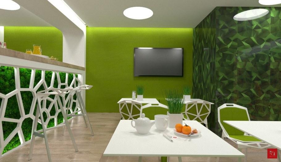 Белый потолок зеленые стены