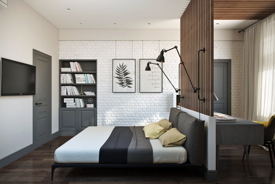 Спальня в скандинавском стиле с элементами лофт