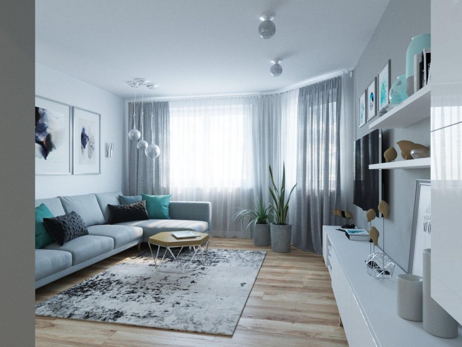 Гостиная комната в хрущевке в серых тонах