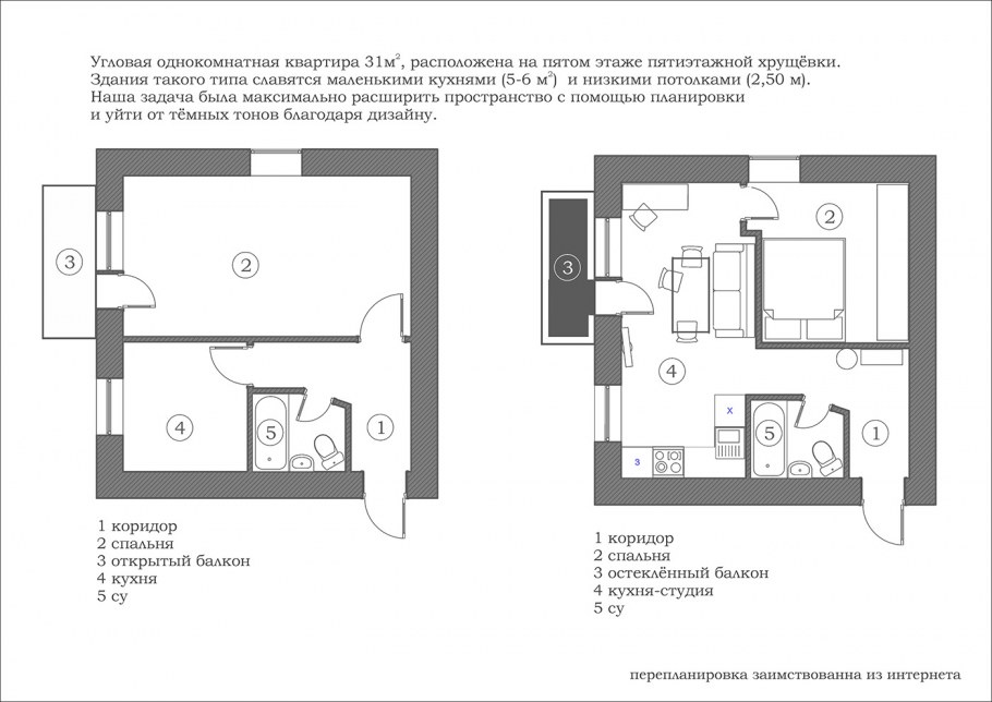 Интерьер зала в хрущевке с балконом 18 кв.м с 2 входами в спальни