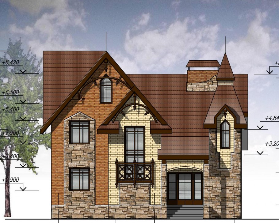 Кирпичный дом мансардного типа