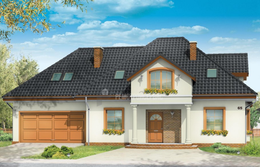 Дом с мансардной крышей и гаражом