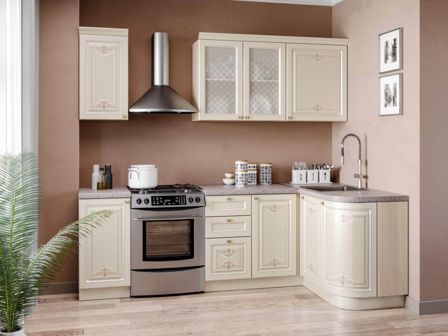 Кухня угловая белый глянец верх и баклажан низ ЛАКРЕМА