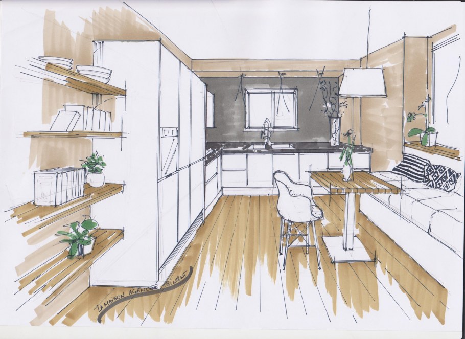 Интерьер эскиз перспектива