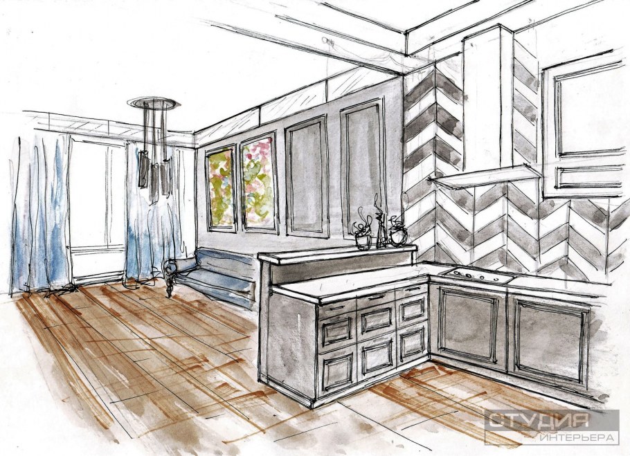 Выполнить эскиз интерьера