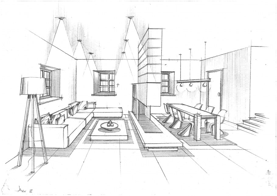 Интерьер эскиз перспектива