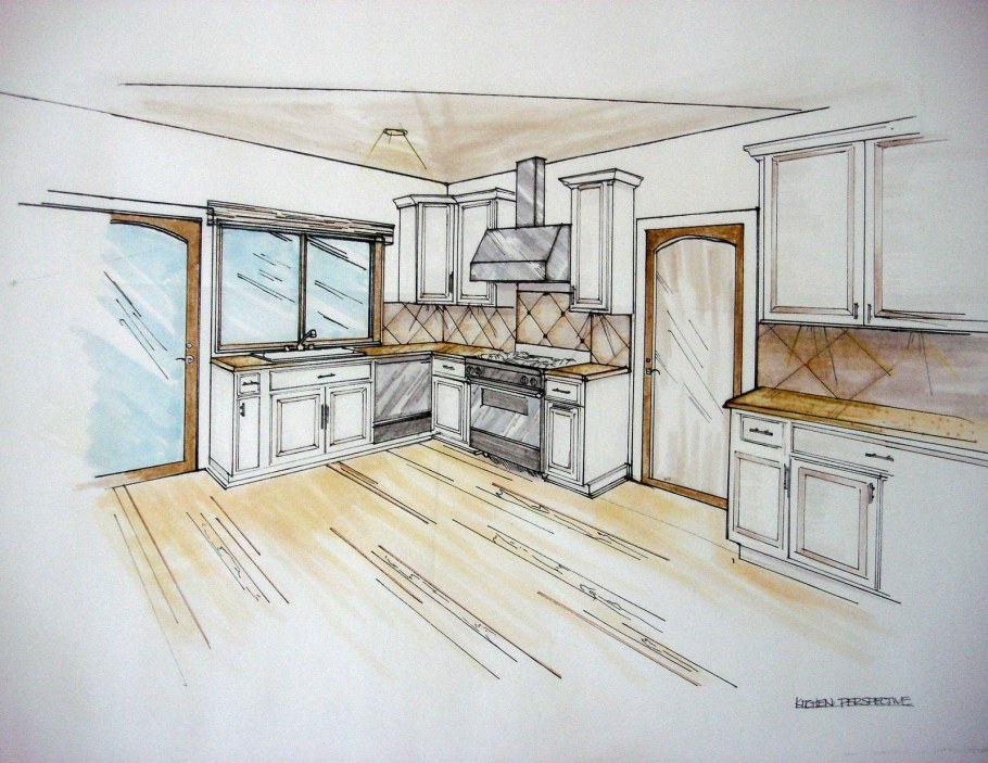 Эскиз интерьера кухни
