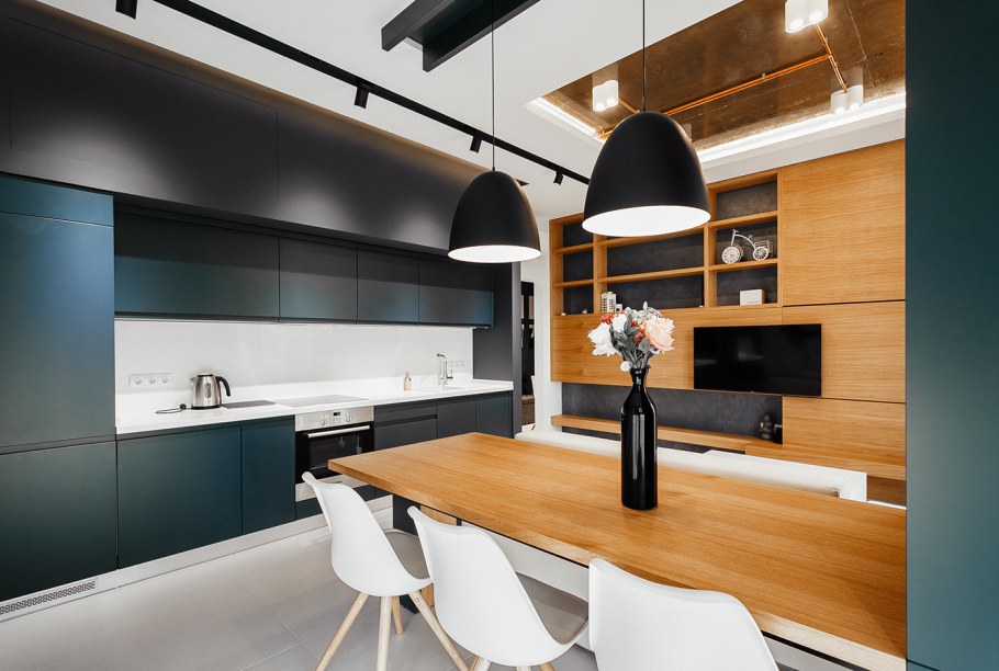 Кухня графитовая в потолок