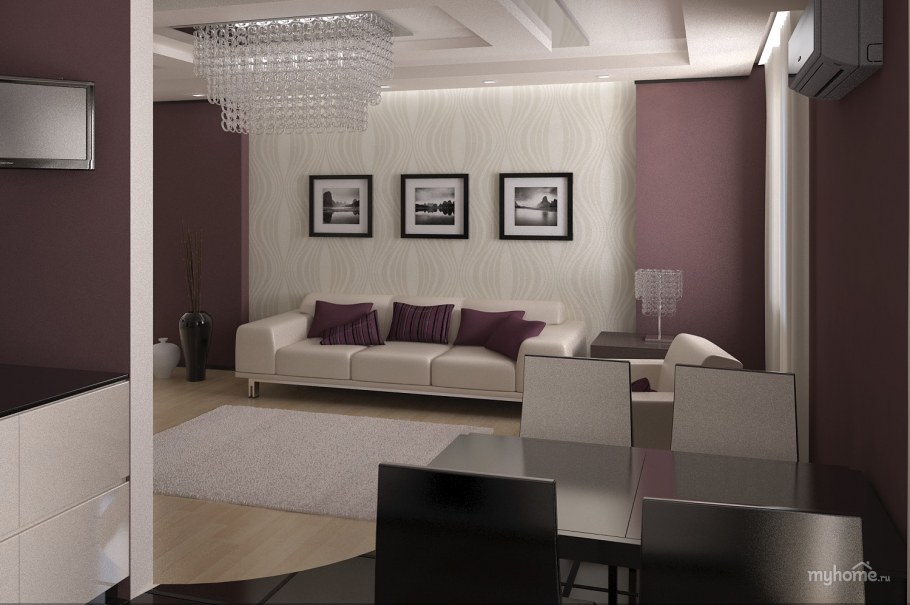 Гостиная в сиренево-коричневых тонах