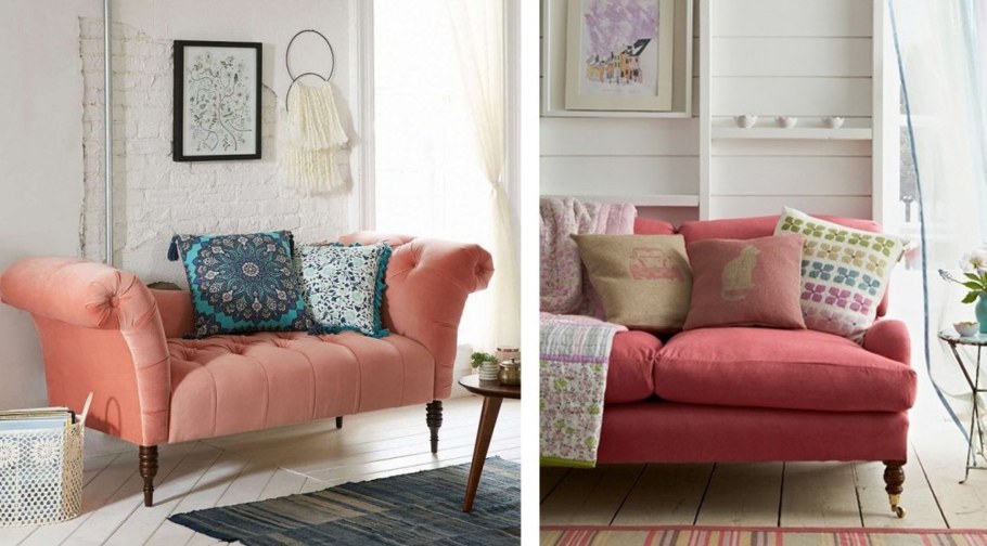Коралловый диван в интерьере сочетание