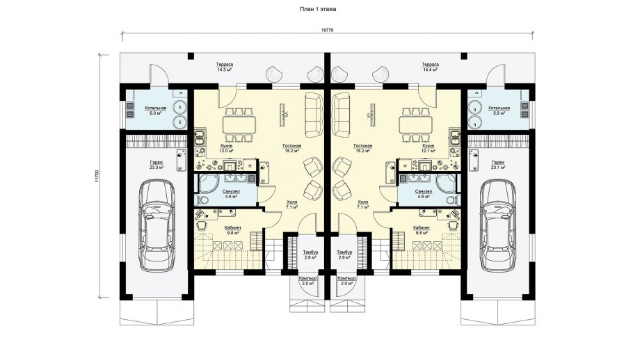 Планировка таунхауса с гаражом
