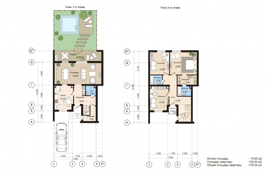 Таунхаус 100 м2 с гаражом планировка