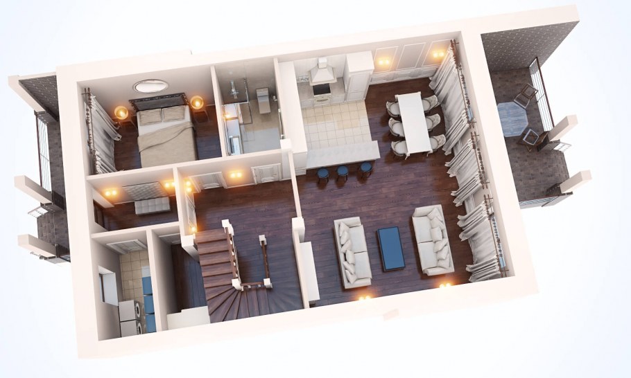 Планировка двухэтажного таунхауса 160м2