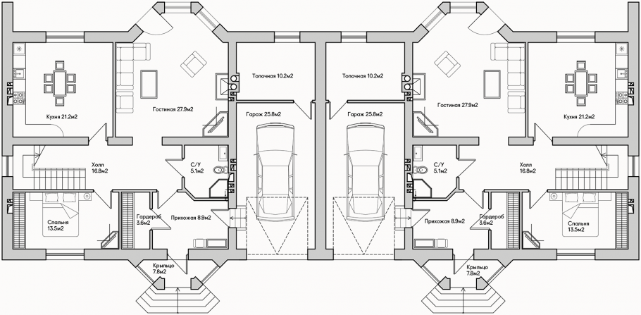 Планировка таунхауса с гаражом
