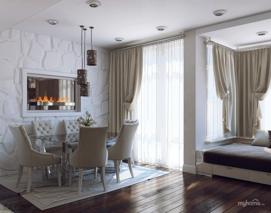 Шторы в кухню-гостиную в современном стиле